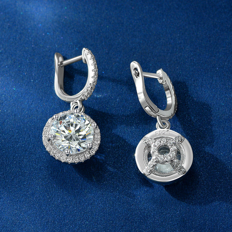 Classic Halo Round Cut Drop Earrings In Sterling Silver-Sterling Silver-lornajewelry