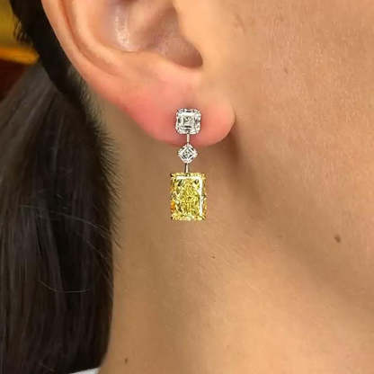 Elegant Radiant Cut Yellow Sapphire Women's Earrings In Sterling Silver-Sterling Silver-lornajewelry