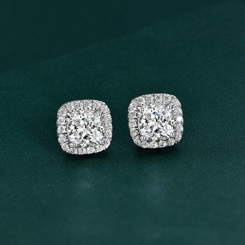 Stunning Halo Cushion Cut Women's Earrings In Sterling Silver-Sterling Silver-lornajewelry