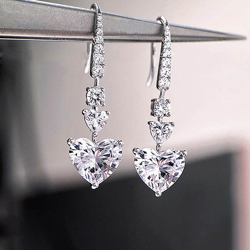 Stunning Heart Cut Women's Stud Earrings In Sterling Silver-Sterling Silver-lornajewelry