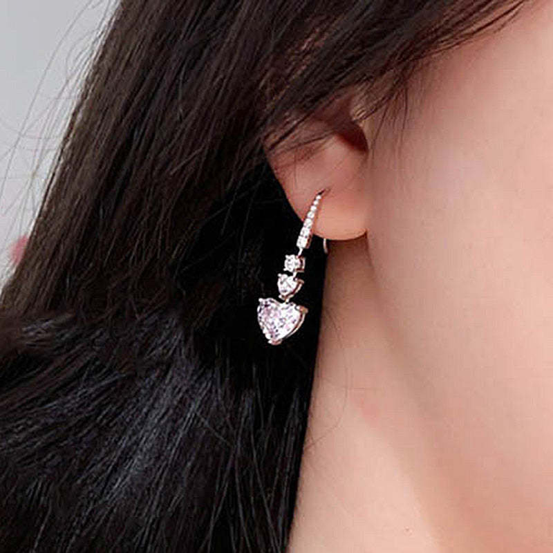 Stunning Heart Cut Women's Stud Earrings In Sterling Silver-Sterling Silver-lornajewelry