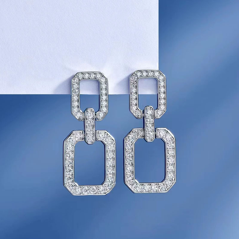 Gorgeous Round Cut Square Geometric Women's Earrings In Sterling Silver-Sterling Silver-lornajewelry