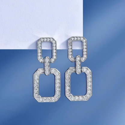 Gorgeous Round Cut Square Geometric Women's Earrings In Sterling Silver-Sterling Silver-lornajewelry