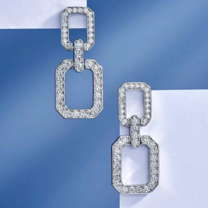 Gorgeous Round Cut Square Geometric Women's Earrings In Sterling Silver-Sterling Silver-lornajewelry