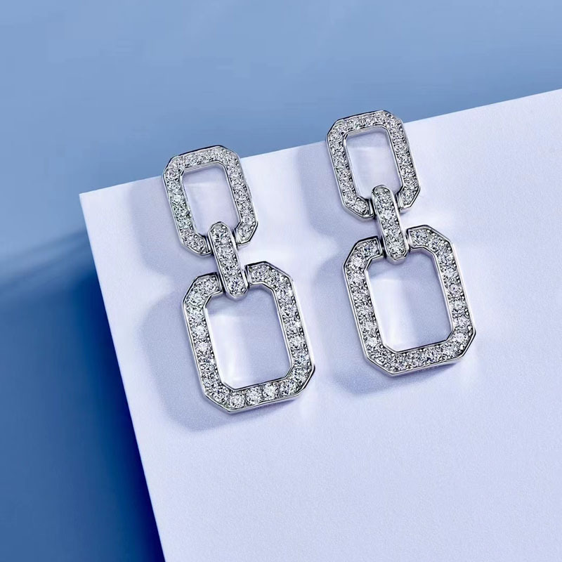 Gorgeous Round Cut Square Geometric Women's Earrings In Sterling Silver-Sterling Silver-lornajewelry