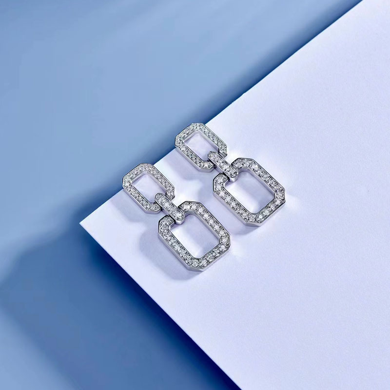 Gorgeous Round Cut Square Geometric Women's Earrings In Sterling Silver-Sterling Silver-lornajewelry
