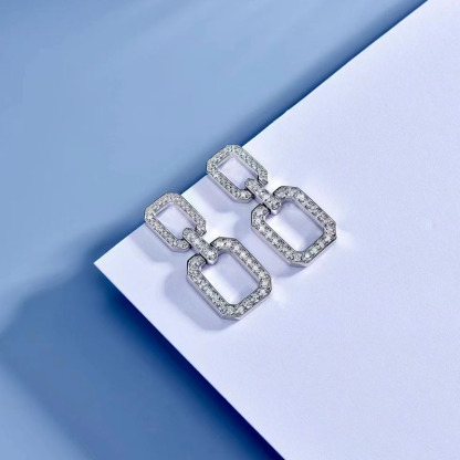 Gorgeous Round Cut Square Geometric Women's Earrings In Sterling Silver-Sterling Silver-lornajewelry