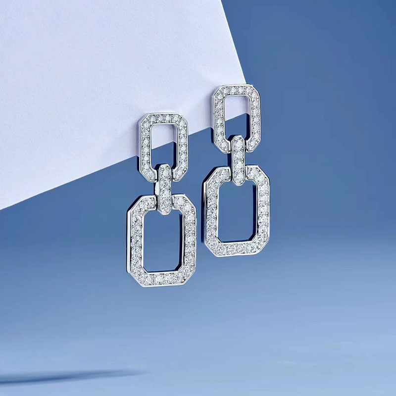 Gorgeous Round Cut Square Geometric Women's Earrings In Sterling Silver-Sterling Silver-lornajewelry