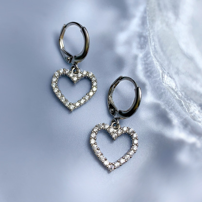 Lovely Heart Shaped Women's Stud Earrings In Sterling Silver-Sterling Silver-lornajewelry