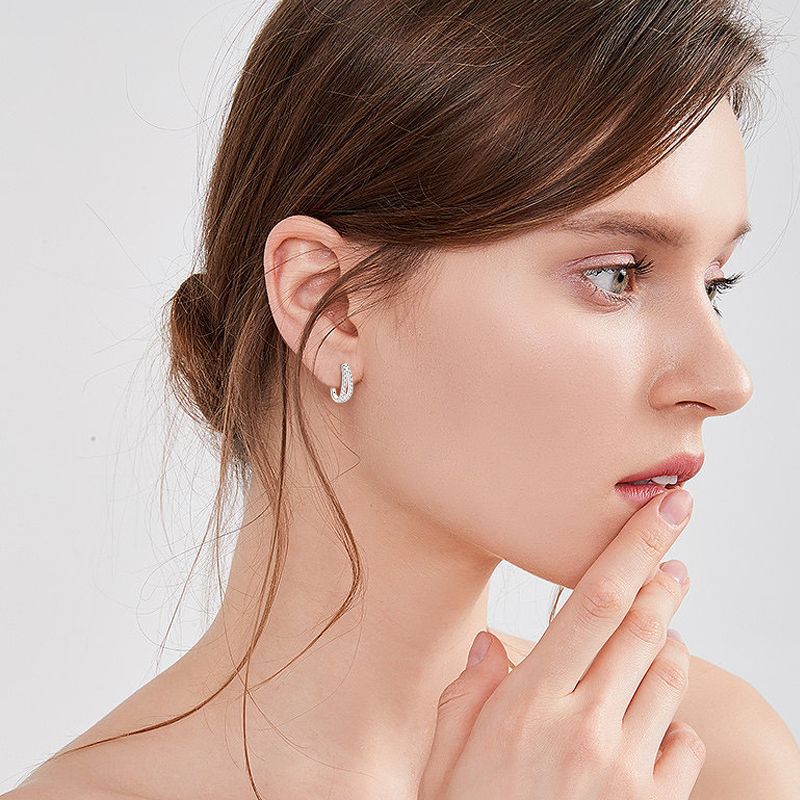 Moissanite Split Hoop Pave Earrings In Sterling Silver-Sterling Silver-lornajewelry