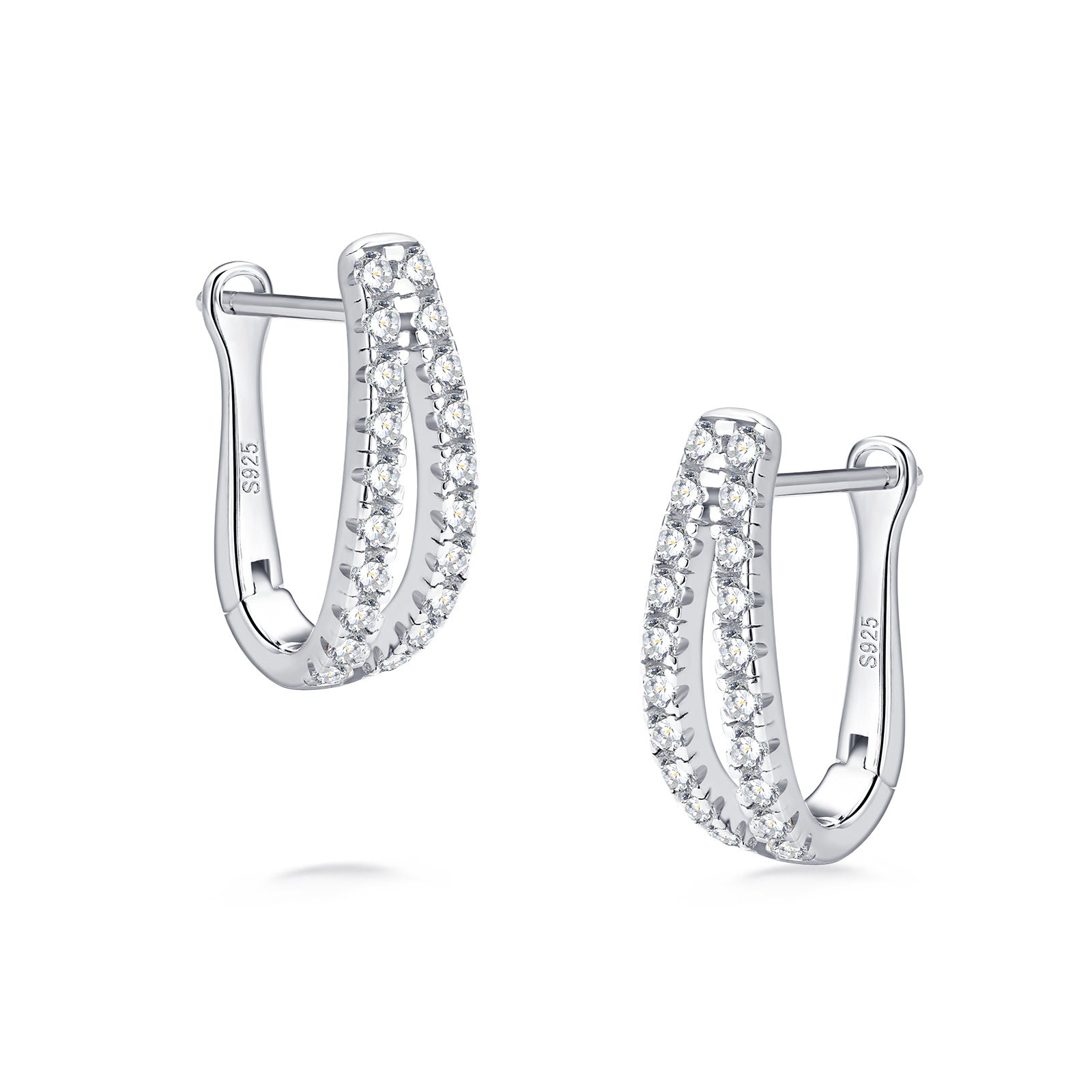 Moissanite Split Hoop Pave Earrings In Sterling Silver-Sterling Silver-lornajewelry