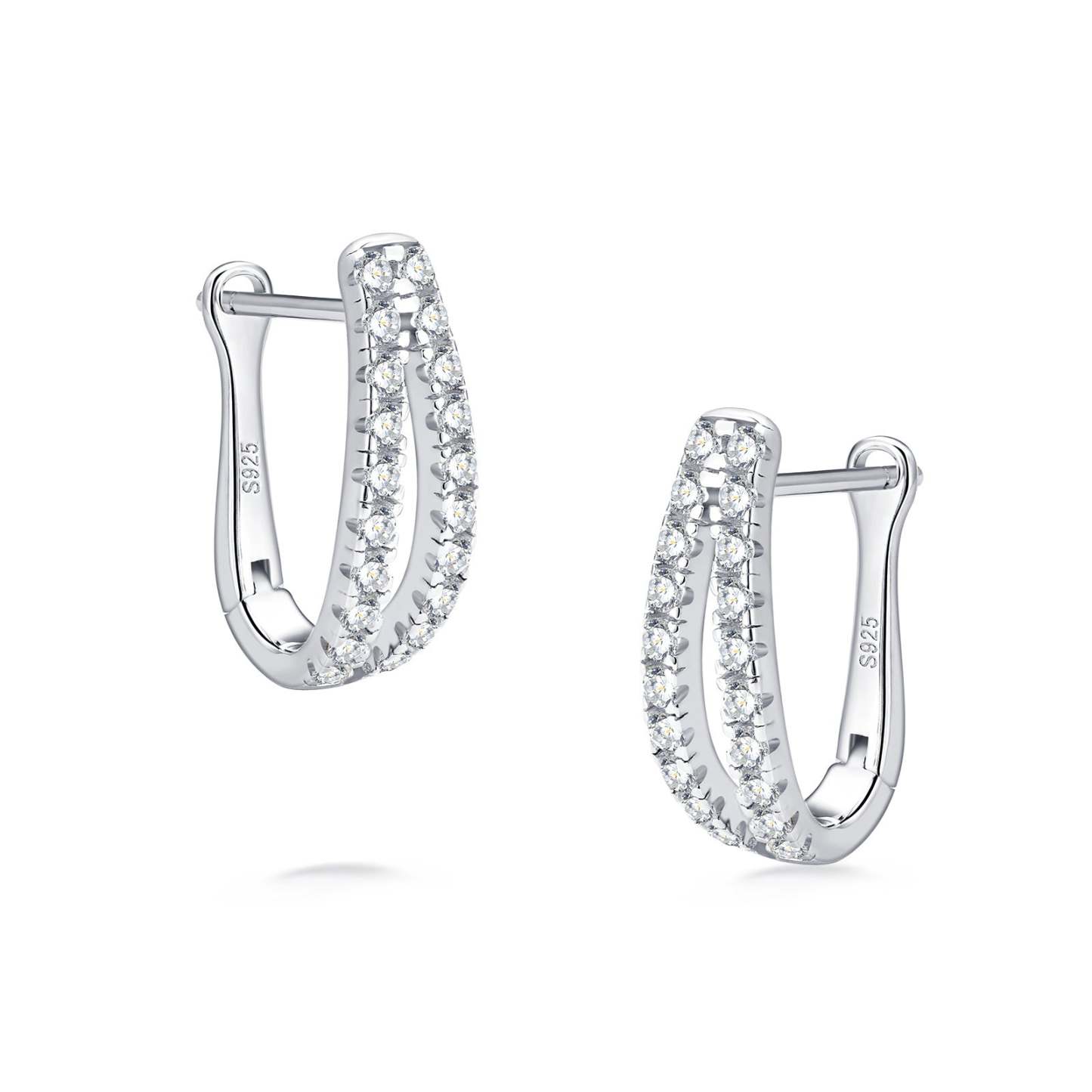Moissanite Split Hoop Pave Earrings In Sterling Silver-Sterling Silver-lornajewelry