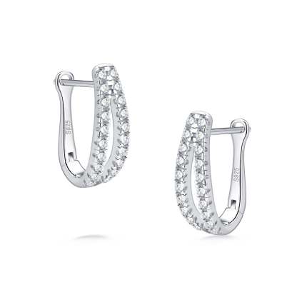 Moissanite Split Hoop Pave Earrings In Sterling Silver-Sterling Silver-lornajewelry