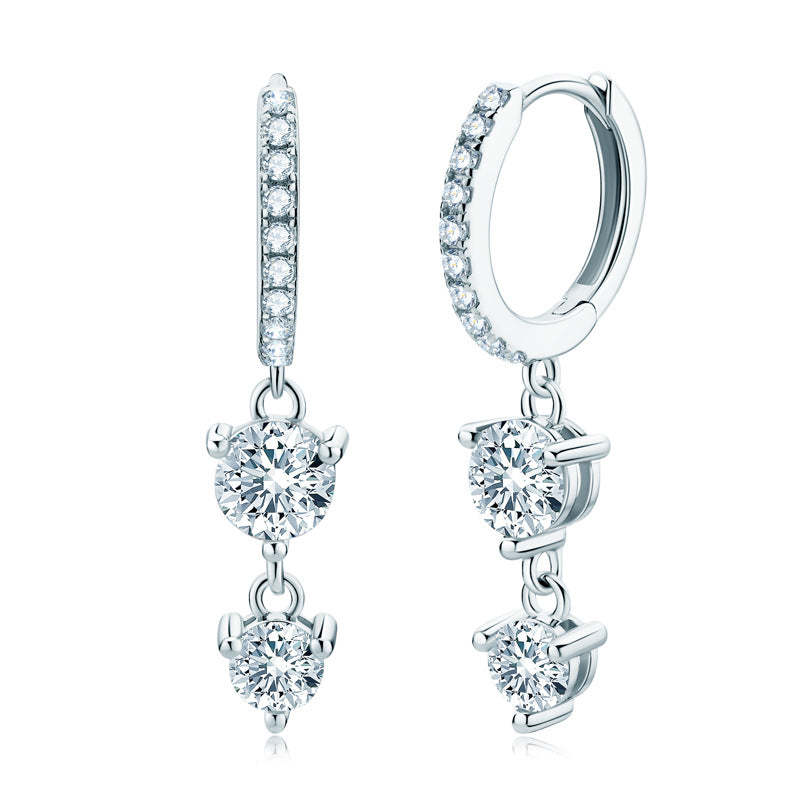 Moissanite Attractive Tassel Round Cut Earrings In Sterling Silver-Sterling Silver-lornajewelry