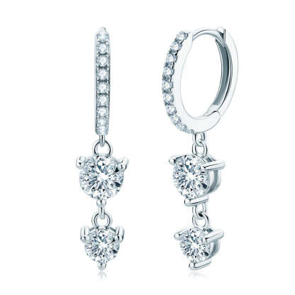 Moissanite Attractive Tassel Round Cut Earrings In Sterling Silver-Sterling Silver-lornajewelry