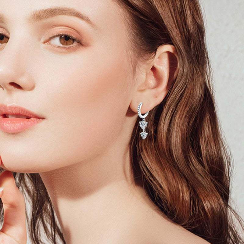 Moissanite Attractive Tassel Round Cut Earrings In Sterling Silver-Sterling Silver-lornajewelry