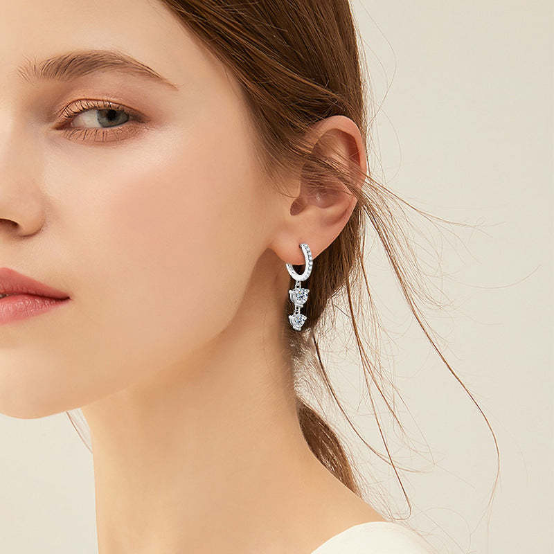 Moissanite Attractive Tassel Round Cut Earrings In Sterling Silver-Sterling Silver-lornajewelry