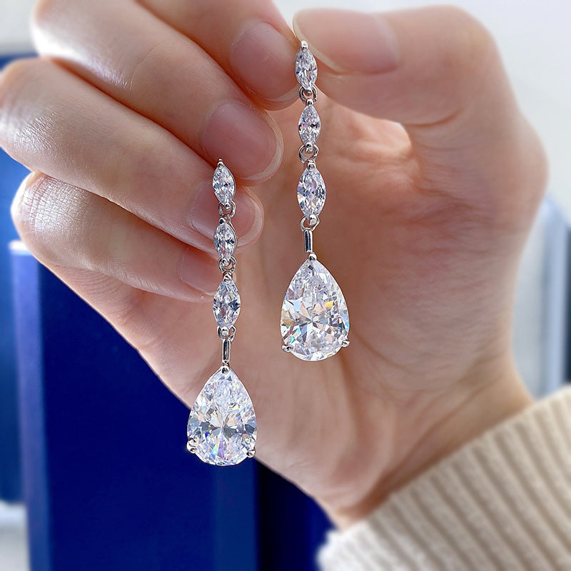 Outstanding Pear Cut Women's Earrings In Sterling Silver-Sterling Silver-lornajewelry