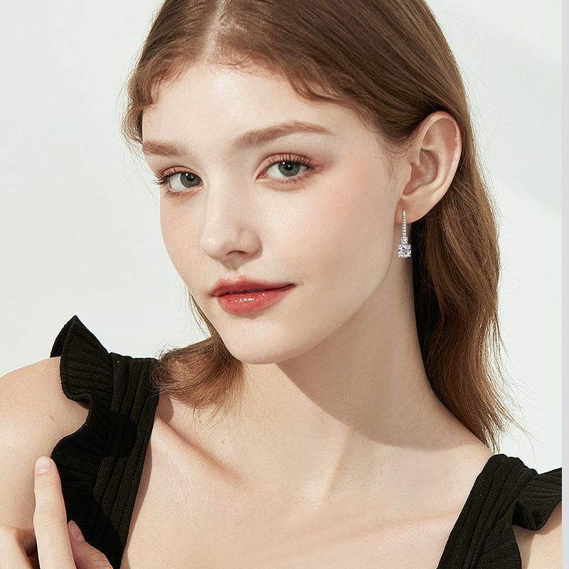 Moissanite Round Cut Stud Earrings-Sterling Silver-lornajewelry