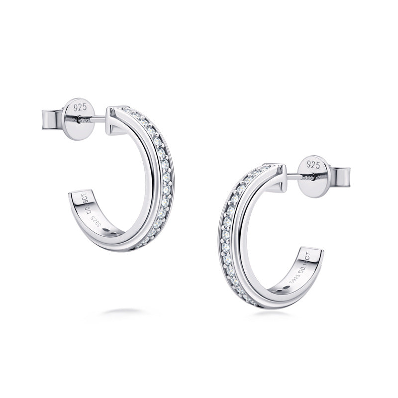 Moissanite Round Cut Curved Stud Earrings-Sterling Silver-lornajewelry