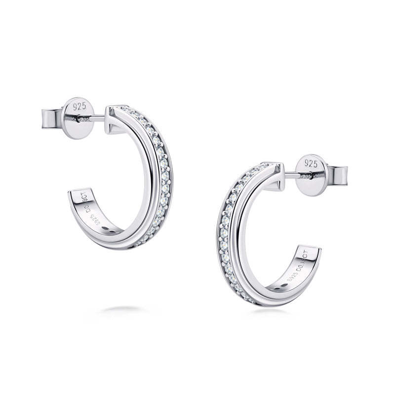 Moissanite Round Cut Curved Stud Earrings-Sterling Silver-lornajewelry