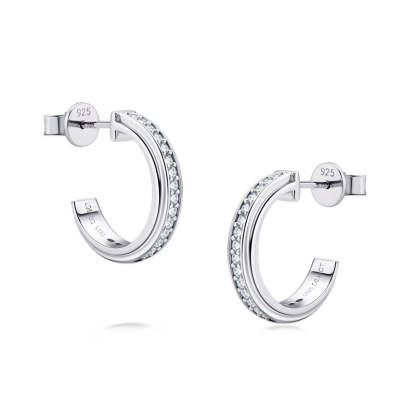 Moissanite Round Cut Curved Stud Earrings-Sterling Silver-lornajewelry