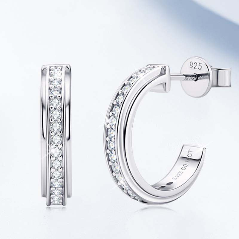 Moissanite Round Cut Curved Stud Earrings-Sterling Silver-lornajewelry