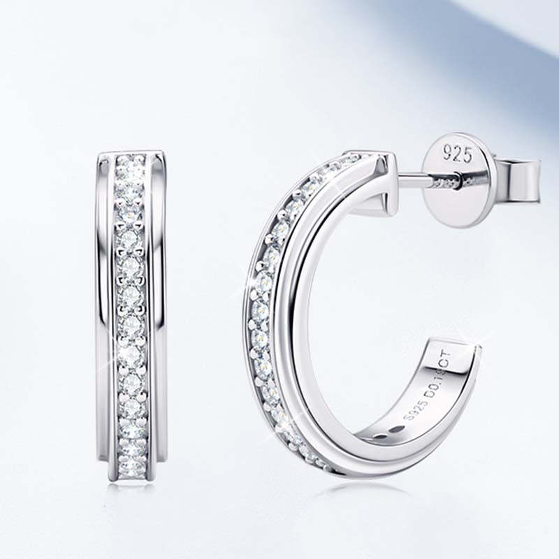 Moissanite Round Cut Curved Stud Earrings-Sterling Silver-lornajewelry