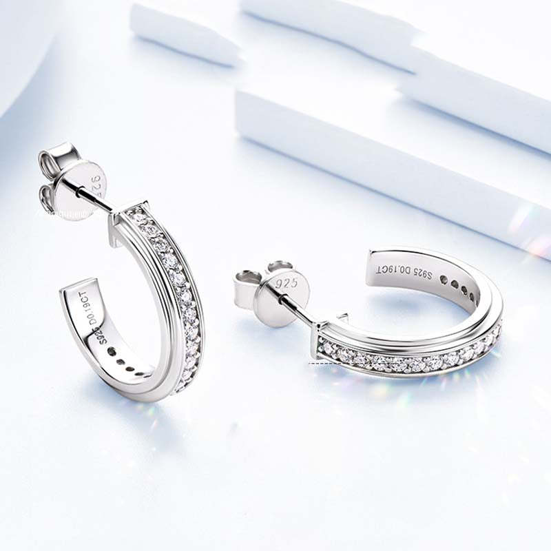 Moissanite Round Cut Curved Stud Earrings-Sterling Silver-lornajewelry