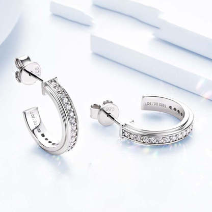 Moissanite Round Cut Curved Stud Earrings-Sterling Silver-lornajewelry