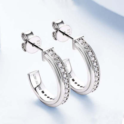 Moissanite Round Cut Curved Stud Earrings-Sterling Silver-lornajewelry