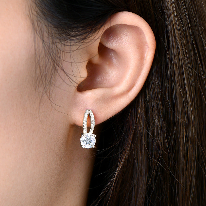 Moissanite Exclusive Round Cut Stud Earrings-Sterling Silver-lornajewelry