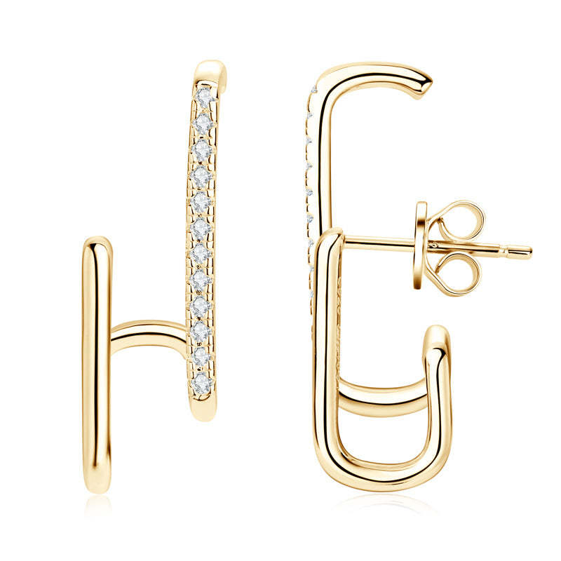 Moissanite Stylish Geometric Stud Earrings-Sterling Silver-lornajewelry