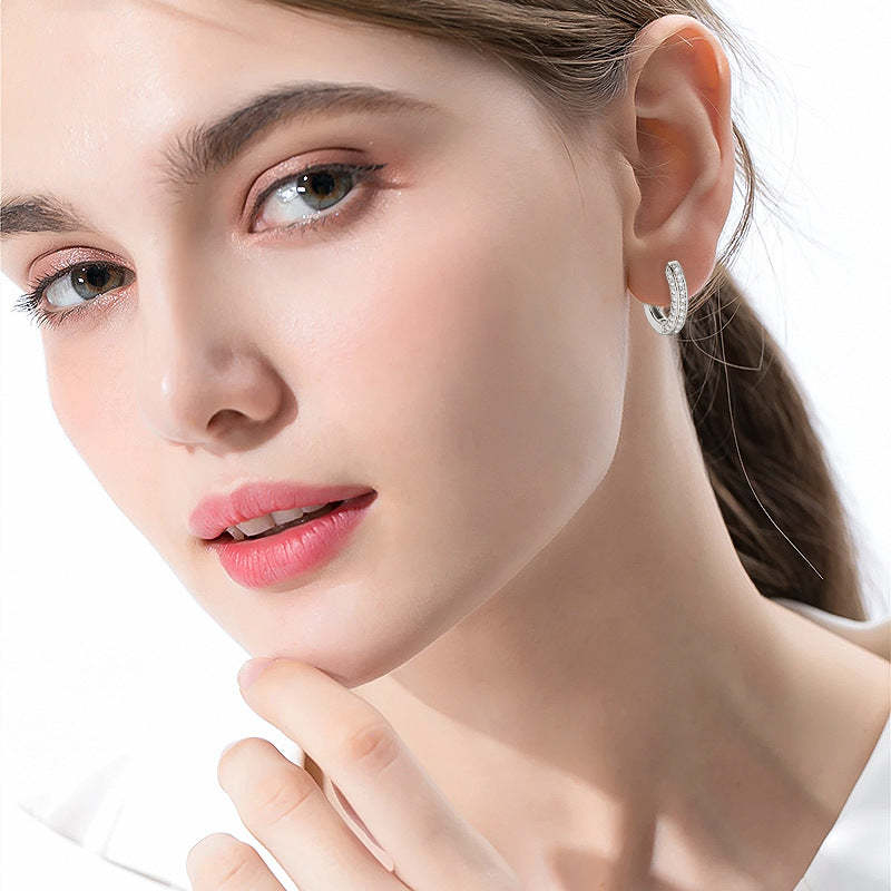 Moissanite Triple Row Hoop Channel Set Earrings In Sterling Silver-Sterling Silver-lornajewelry