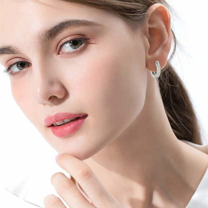 Moissanite Triple Row Hoop Channel Set Earrings In Sterling Silver-Sterling Silver-lornajewelry