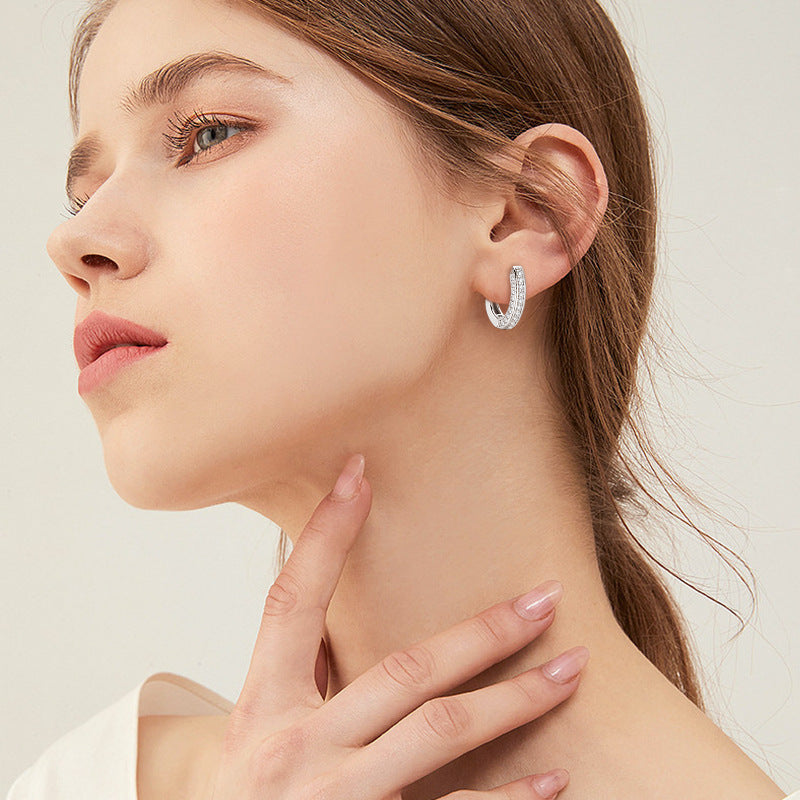 Moissanite Triple Row Hoop Channel Set Earrings In Sterling Silver-Sterling Silver-lornajewelry