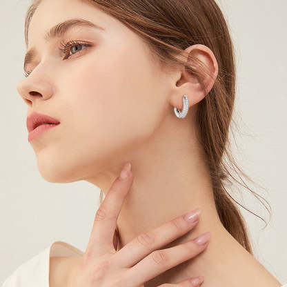 Moissanite Triple Row Hoop Channel Set Earrings In Sterling Silver-Sterling Silver-lornajewelry