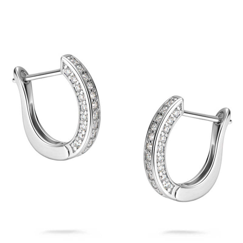 Moissanite Triple Row Hoop Channel Set Earrings In Sterling Silver-Sterling Silver-lornajewelry