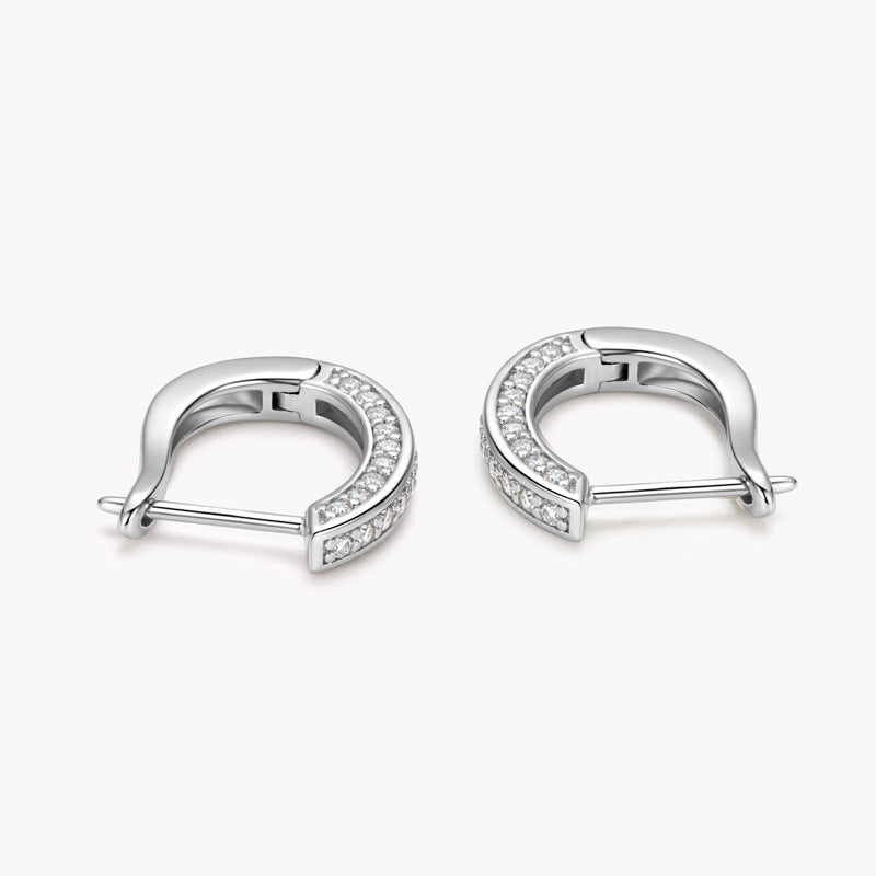 Moissanite Triple Row Hoop Channel Set Earrings In Sterling Silver-Sterling Silver-lornajewelry
