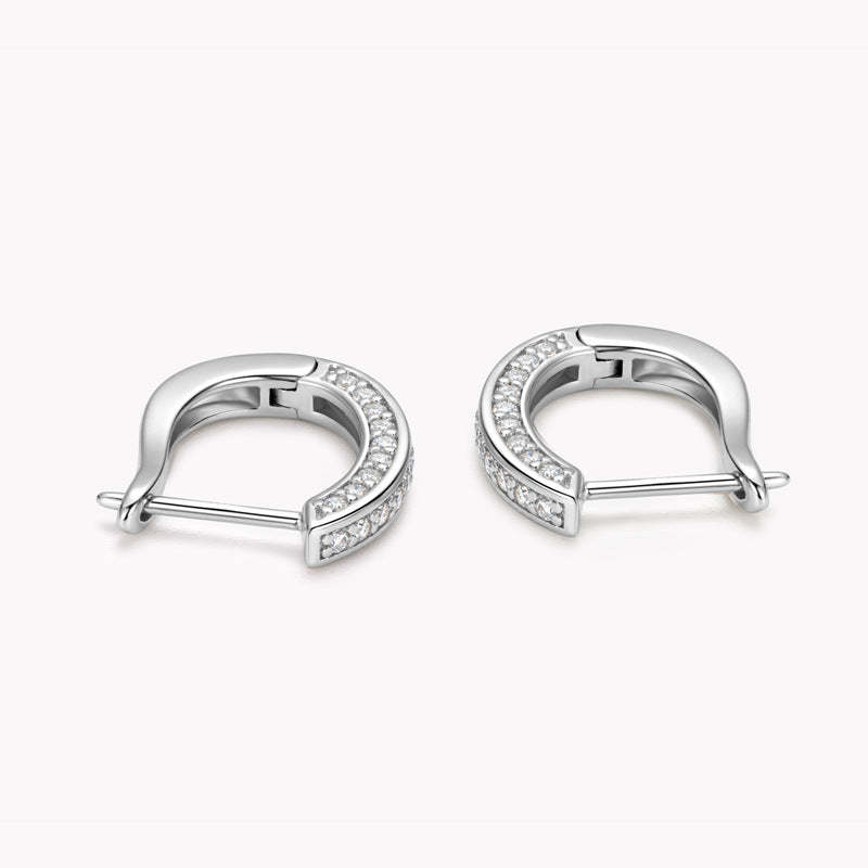 Moissanite Triple Row Hoop Channel Set Earrings In Sterling Silver-Sterling Silver-lornajewelry