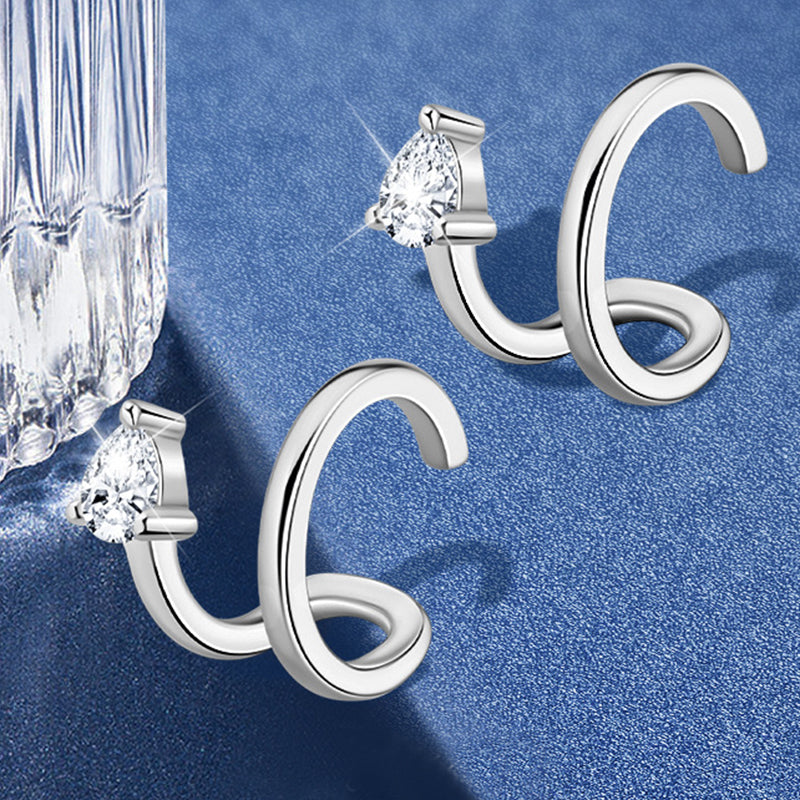 Moissanite Pear Cut Double Layer Ear Cuff-Sterling Silver-lornajewelry