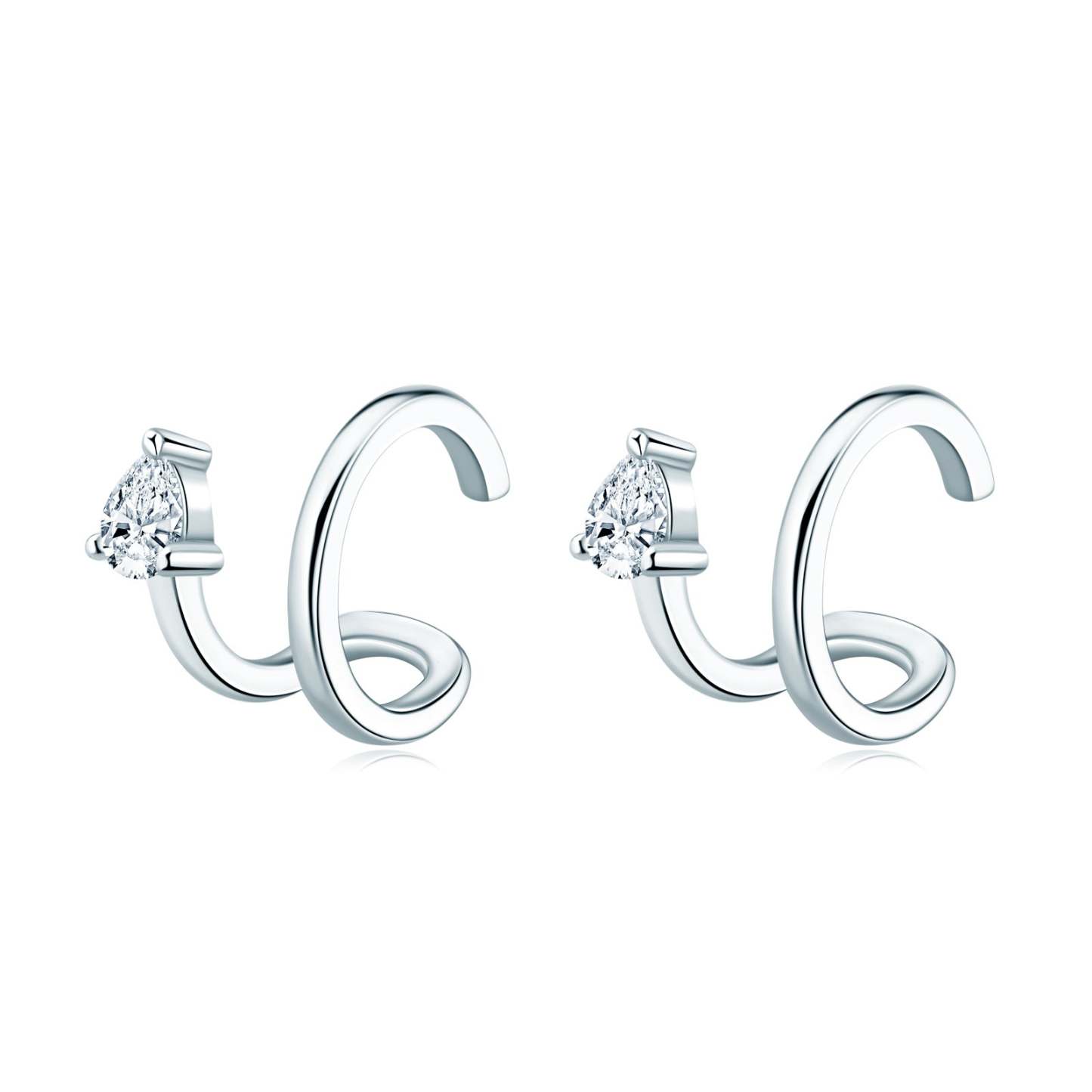 Moissanite Pear Cut Double Layer Ear Cuff-Sterling Silver-lornajewelry
