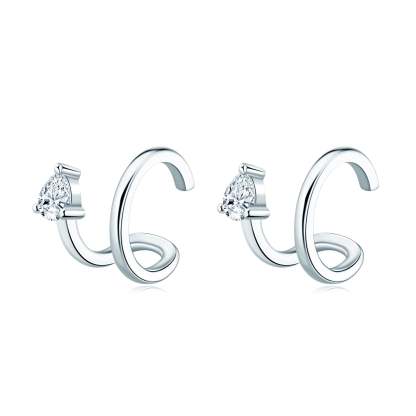 Moissanite Pear Cut Double Layer Ear Cuff-Sterling Silver-lornajewelry
