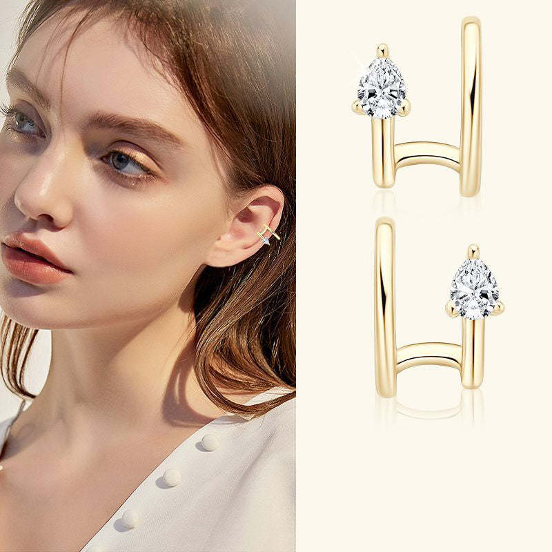 Moissanite Pear Cut Double Layer Ear Cuff-Sterling Silver-lornajewelry