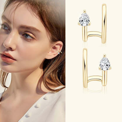 Moissanite Pear Cut Double Layer Ear Cuff-Sterling Silver-lornajewelry