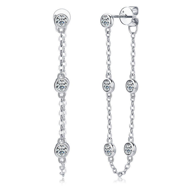 Moissanite Chain Tassel Stud Earrings-Sterling Silver-lornajewelry