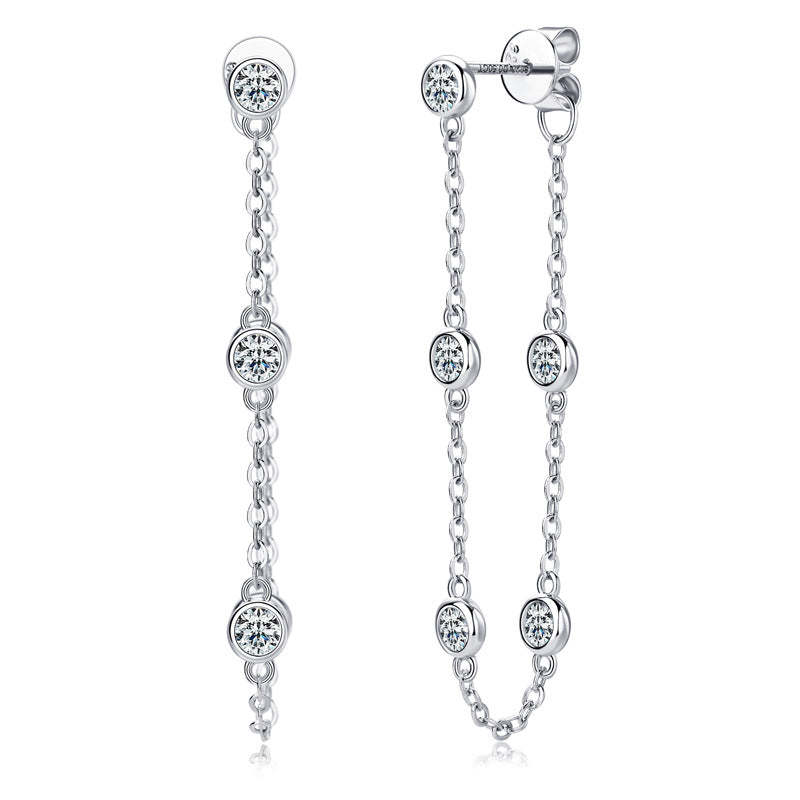 Moissanite Chain Tassel Stud Earrings-Sterling Silver-lornajewelry