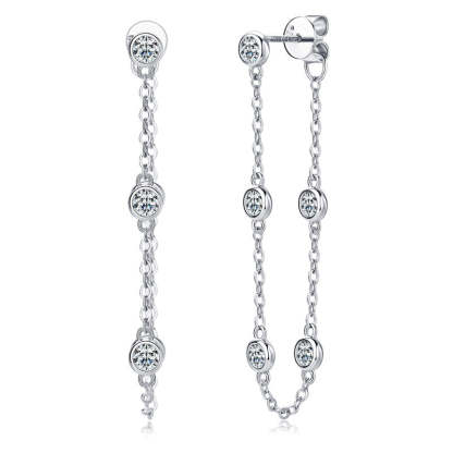 Moissanite Chain Tassel Stud Earrings-Sterling Silver-lornajewelry