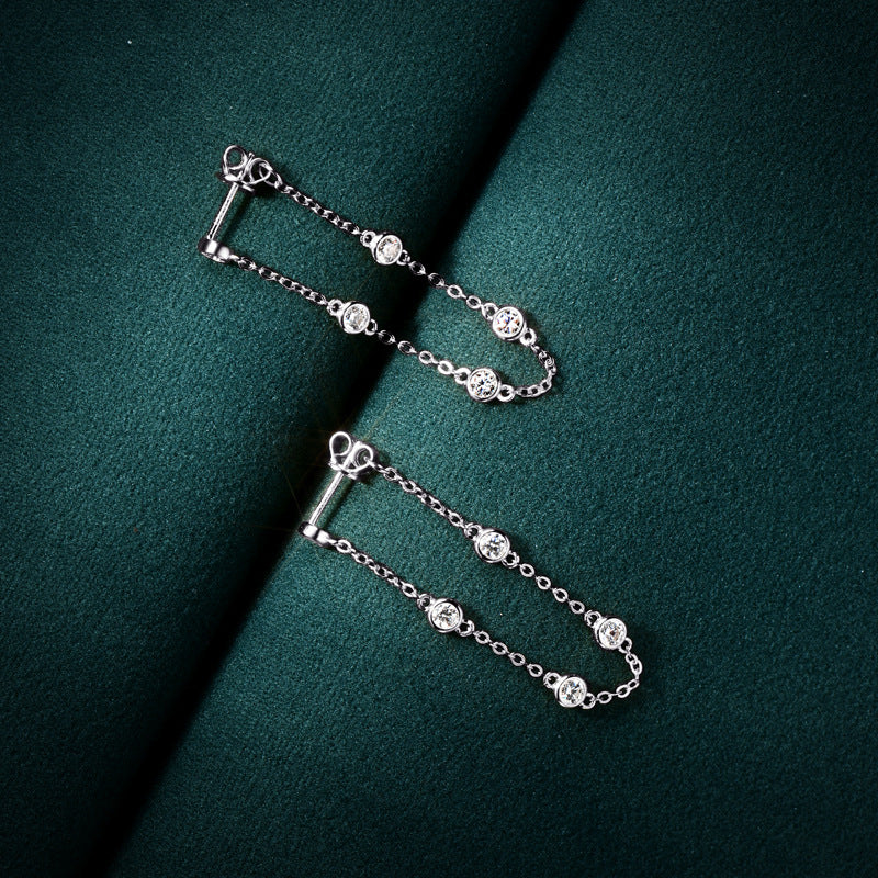Moissanite Chain Tassel Stud Earrings-Sterling Silver-lornajewelry