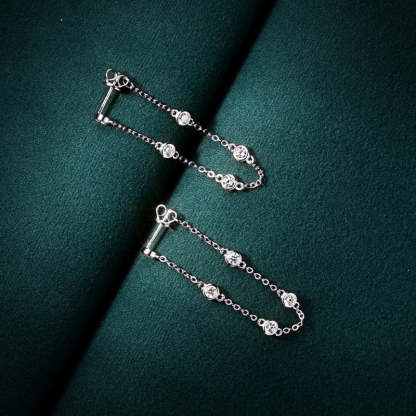 Moissanite Chain Tassel Stud Earrings-Sterling Silver-lornajewelry
